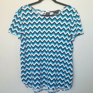 Jules & Leopold Vibrant Retro 90's 00's blue chevron short sleeve blouse large